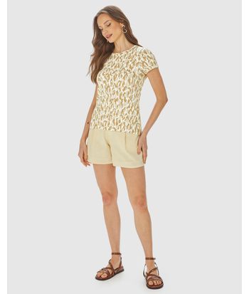 Blusa Feminina Estampada Manga Curta Em Viscose Stretch