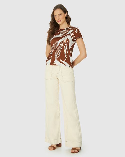 Blusa Feminina Estampada Manga Curta Em Viscose Stretch
