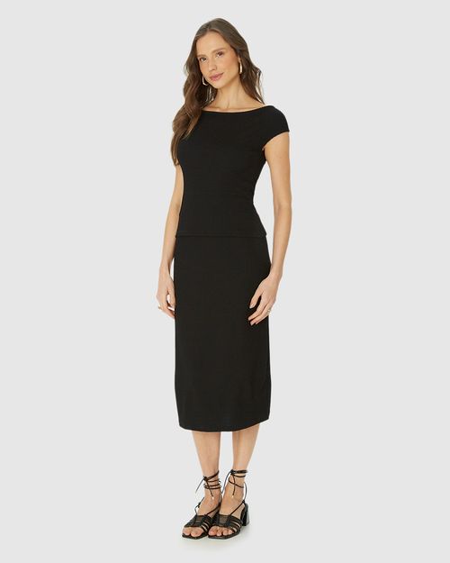 Blusa Justa Feminina Decote Canoa Em Malha Texturizada