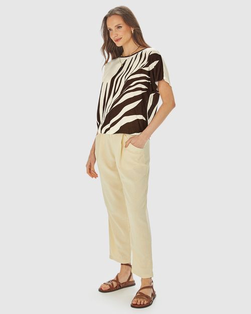 Blusa Ampla Feminina Estampa Folhagem Em Viscose