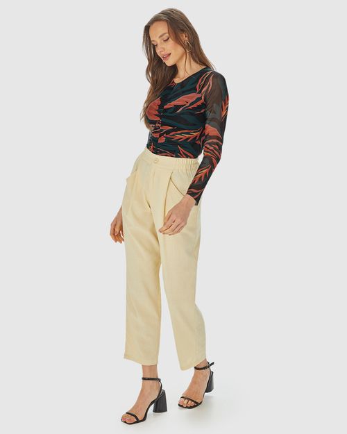 Blusa Justa Feminina Folhagem Franzido Frontal Em Tule Stretch