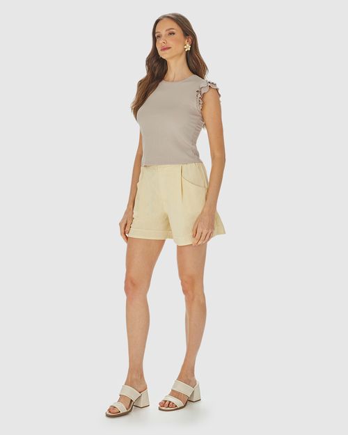 Blusa Feminina Manga Babado Em Malha Canelada Brilho