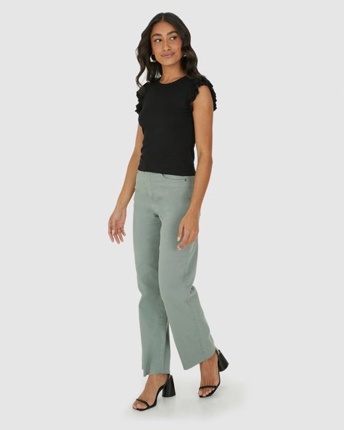 Blusa Feminina Manga Babado Em Malha Canelada Brilho