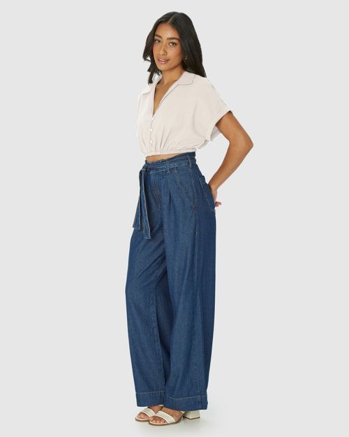 Camisa Cropped Feminina Barra Elástico Em Viscolinho