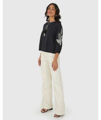 Blusa Ampla Feminina Abertura Com Cordão Em Viscose