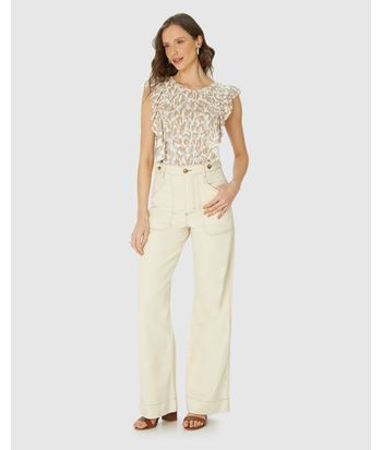 Blusa Feminina Estampada Babado Frente E Costas Em Malha Viscolinho Stretch