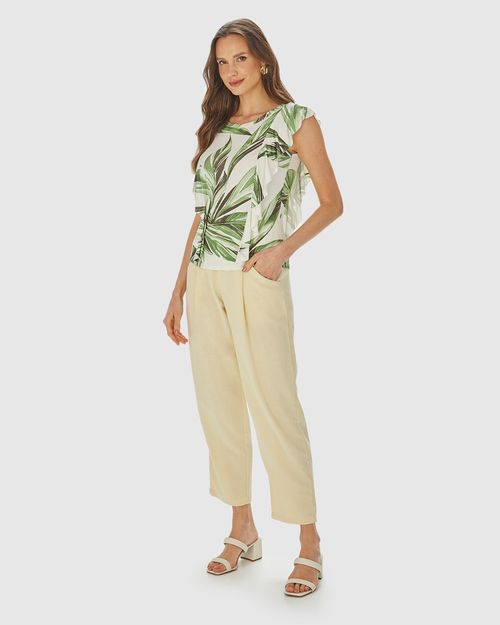 Blusa Feminina Estampada Babado Frente E Costas Em Malha Viscolinho Stretch