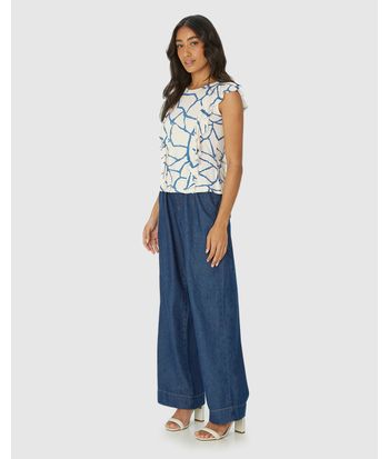 Blusa Feminina Estampada Babado Frente E Costas Em Malha Viscolinho Stretch