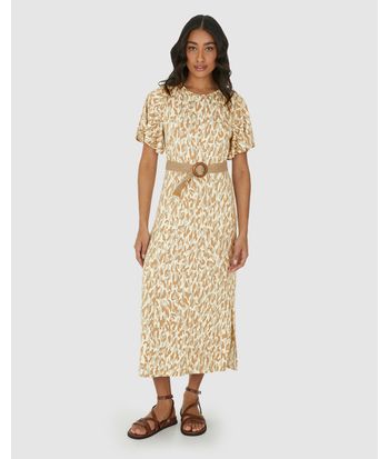 Vestido Midi Feminino Amplo Estampado Em Malha Viscolinho Stretch
