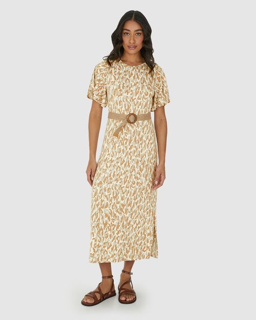 Vestido Midi Feminino Amplo Estampado Em Malha Viscolinho Stretch
