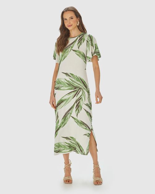 Vestido Midi Feminino Amplo Estampado Em Malha Viscolinho Stretch