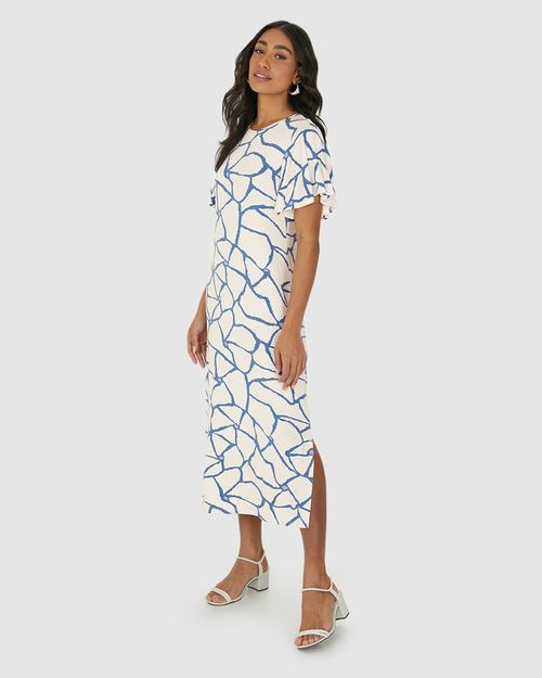 Vestido Midi Feminino Amplo Estampado Em Malha Viscolinho Stretch
