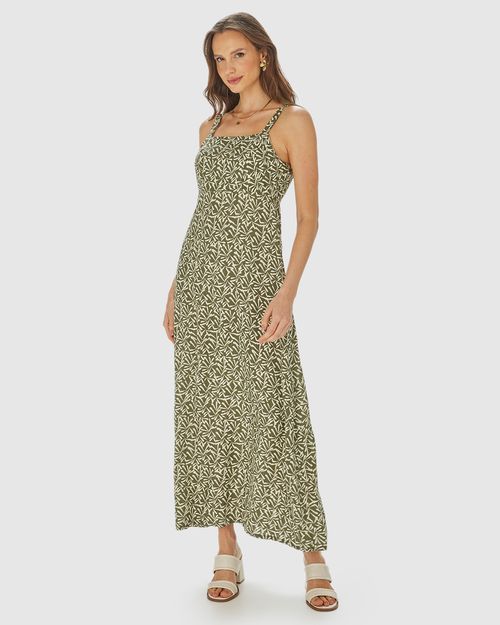 Vestido Longo Feminino Estampado Alça Com Regulagem Em Viscose Lurex