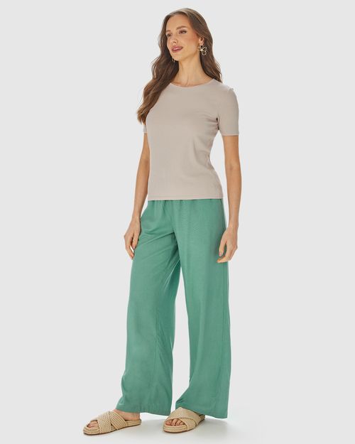 Blusa Feminina Decote Redondo Em Malha Canelada Brilho