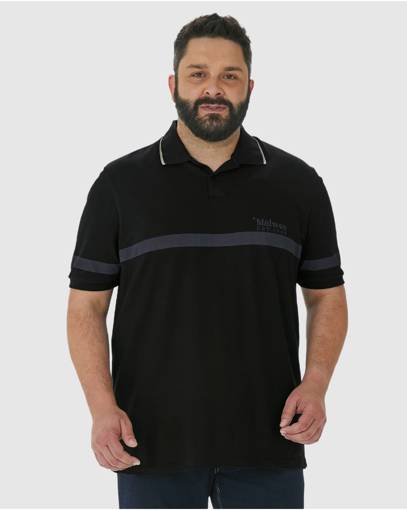 Camisa Polo Masculina Plus Size Listra Frontal Em Piquet Stretch