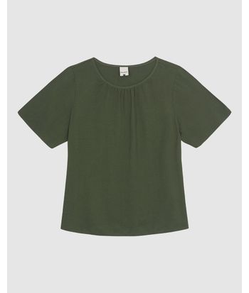 Blusa Ampla Feminina Franzido No Decote Em Viscolinho Texturizado