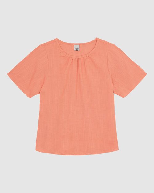 Blusa Ampla Feminina Franzido No Decote Em Viscolinho Texturizado