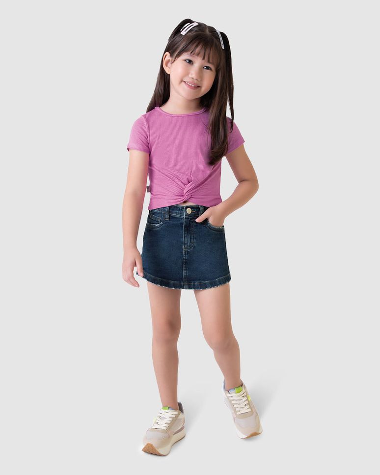 Shorts Saia Infantil Menina Cintura Média Em Jeans Moletom Malwee Kids