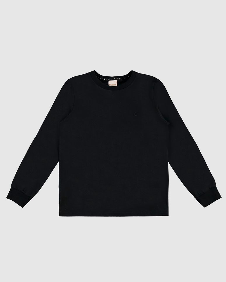 Camiseta Menino Gola Redonda Manga Longa Em Algodão - Carinhoso