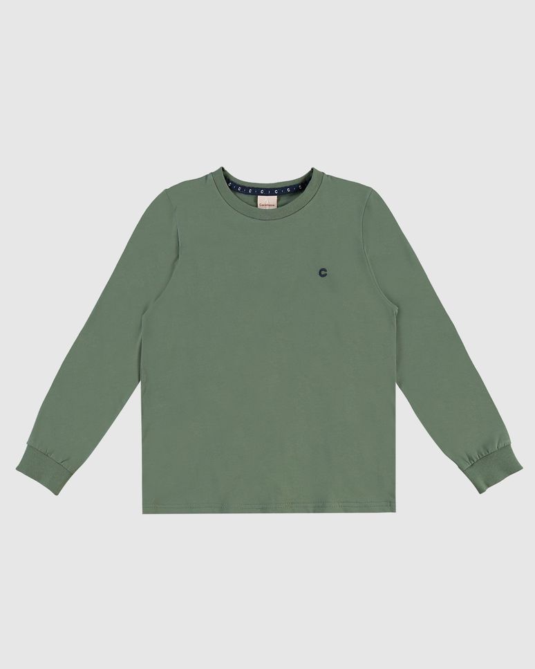 Camiseta Menino Gola Redonda Manga Longa Em Algodão - Carinhoso