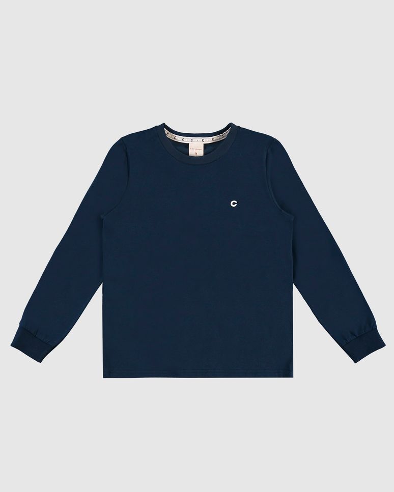 Camiseta Menino Gola Redonda Manga Longa Em Algodão - Carinhoso