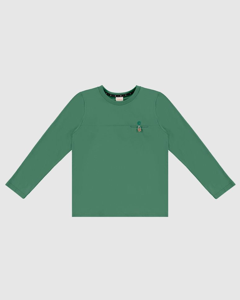 Camiseta Menino Manga Longa Bolso Frontal Em Algodão - Carinhoso