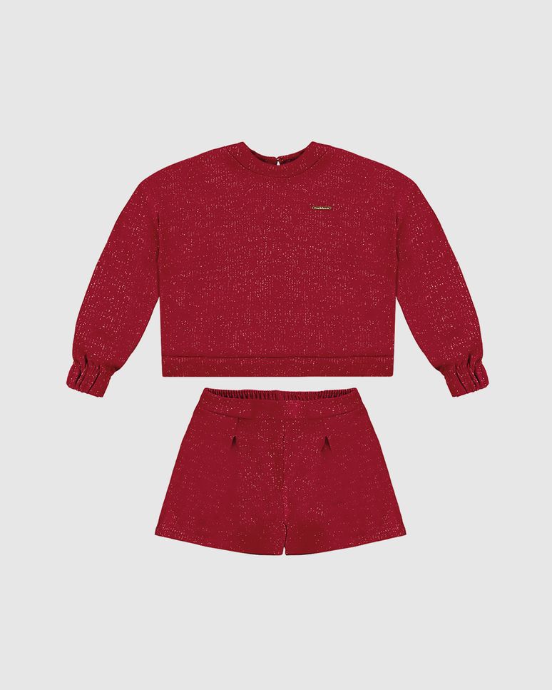 Conjunto Menina Blusão E Shorts Em Moletinho Lurex - Carinhoso