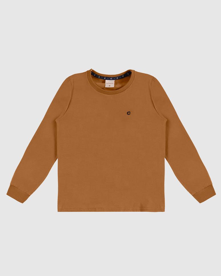 Camiseta Menino Gola Redonda Manga Longa Em Algodão - Carinhoso