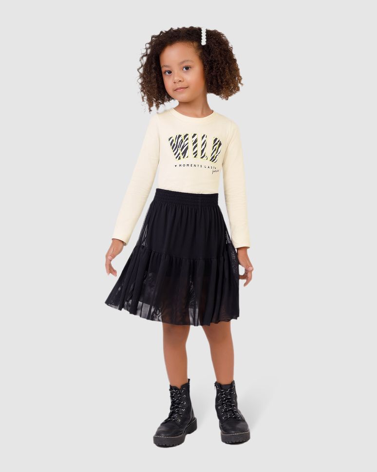 Conjunto Infantil Menina Blusa Wild Algodão E Saia Tule Malwee Kids