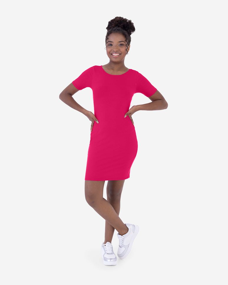 Vestido Infantil Menina Detalhe Torção Costas Em Malha Viscose Canelada Malwee Kids