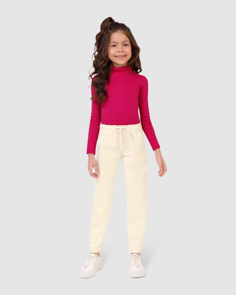 Calça Infantil Menina Jogger Cós Elástico Em Sarja Com Elastano Malwee Kids