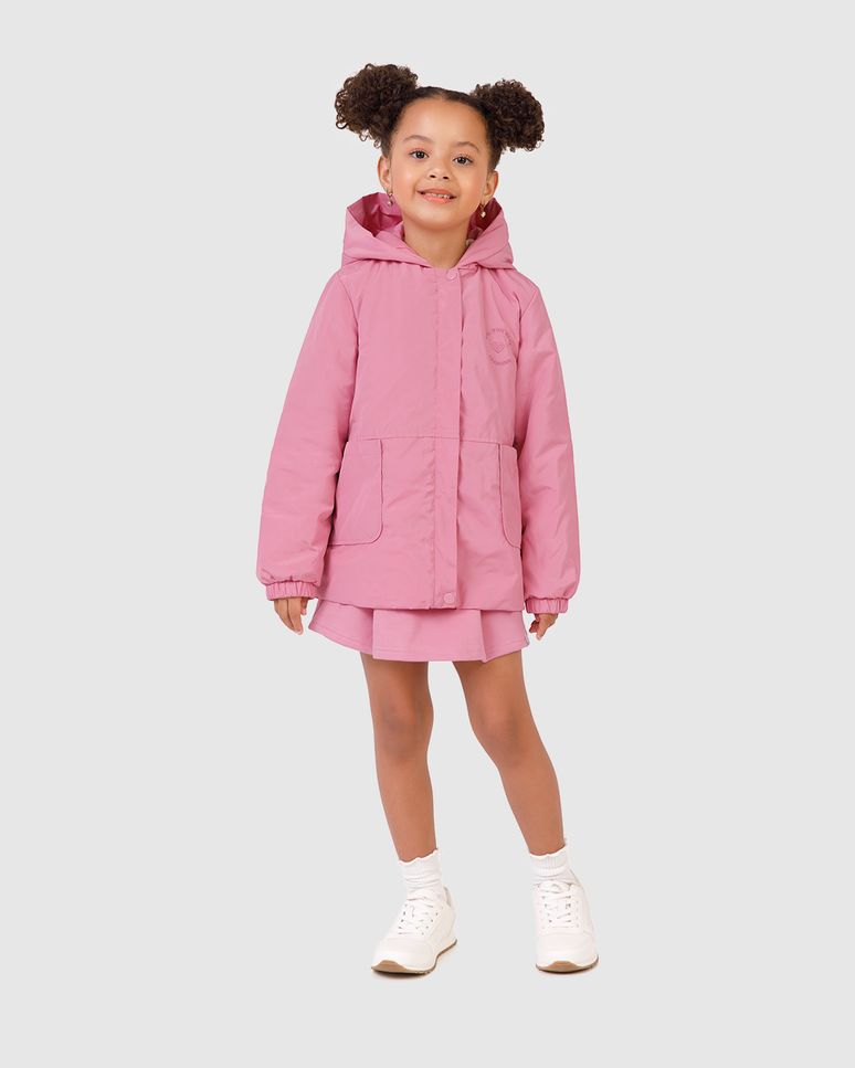 Jaqueta Infantil Feminina Alongada com Capuz em Nylon Malwee Kids
