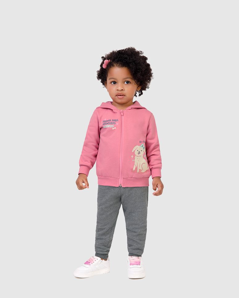 Conjunto Infantil Menina Jaqueta Com Estampa Moletom Flanelado Malwee Kids