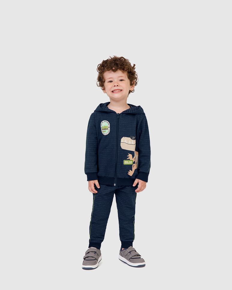 Conjunto Infantil Menino Jaqueta Com Capuz Em Malha Texturizada Malwee Kids