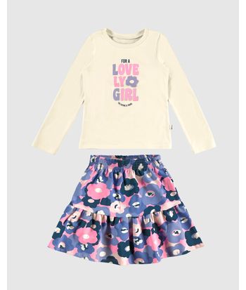 Conjunto Infantil Menina Blusa + Saia Babados Estampada Malwee Kids