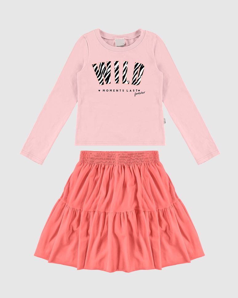 Conjunto Infantil Menina Blusa Wild Algodão E Saia Tule Malwee Kids