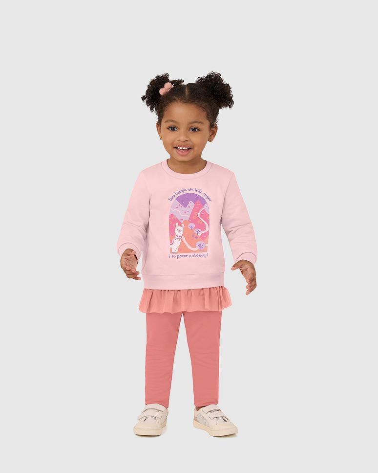 Conjunto Infantil Menina Blusão Barra Tule Em Moletom Flanelado Malwee Kids