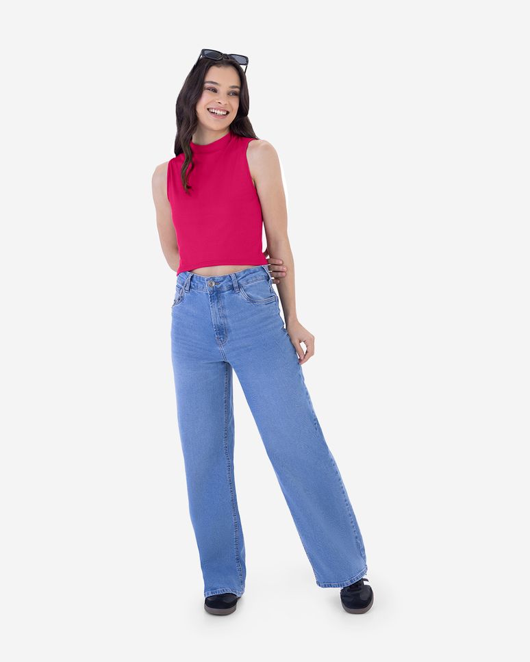 Regata Cropped Infantil Menina Gola Alta em Malha Viscose Canelada Malwee Kids