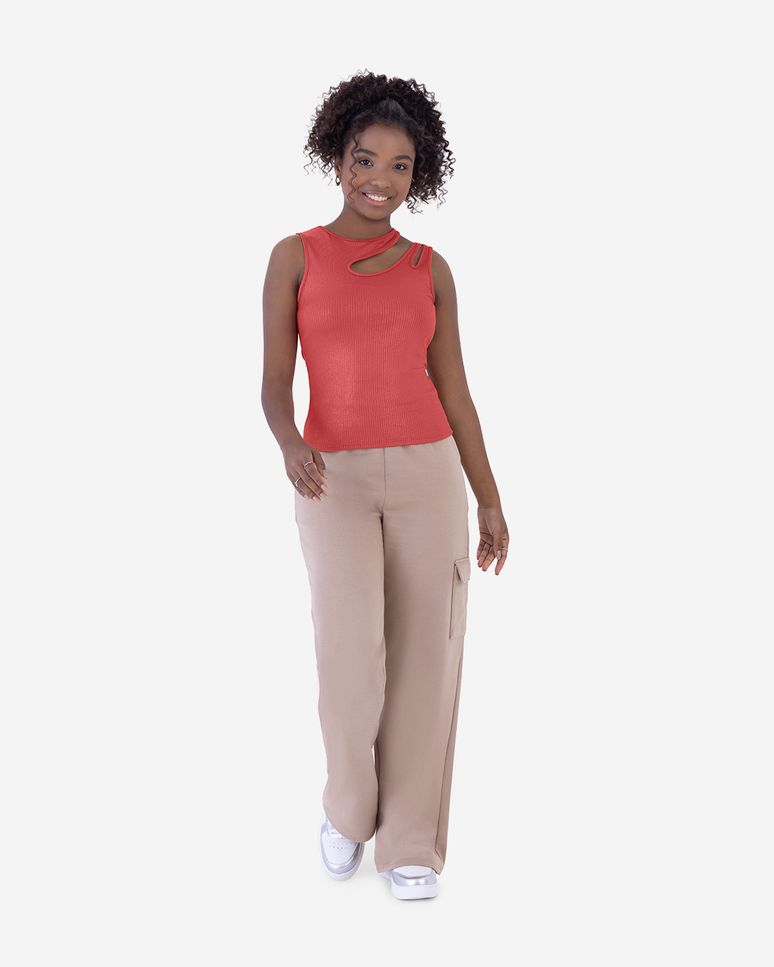 Regata Cropped Infantil Menina Cut Out em Malha Canelada com Brilho Malwee Kids