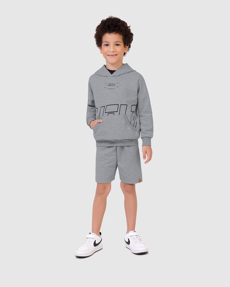 Conjunto Infantil Menino Blusão Com Capuz E Bermuda Em Moletom Malwee Kids