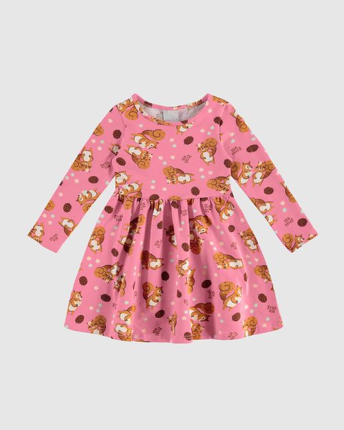 Vestido Infantil Manga Longa Estampado Em Algodão Malwee Kids