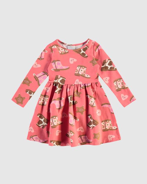 Vestido Infantil Manga Longa Estampado Em Algodão Malwee Kids