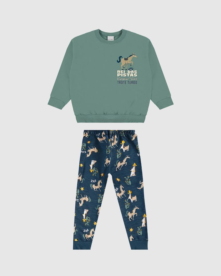 Conjunto Infantil Menino Calça Estampada Em Moletom Flanelado Malwee Kids