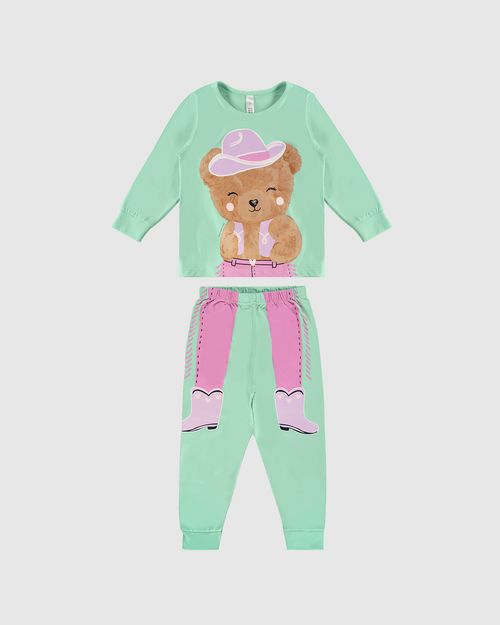 Pijama Infantil Menina Manga Longa Ursinho Cowboy Em Algodão Malwee Kids