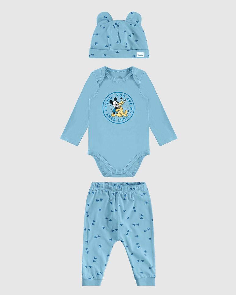 Conjunto Infantil Menino Mickey Disney Com Touca Em Algodão Malwee Kids