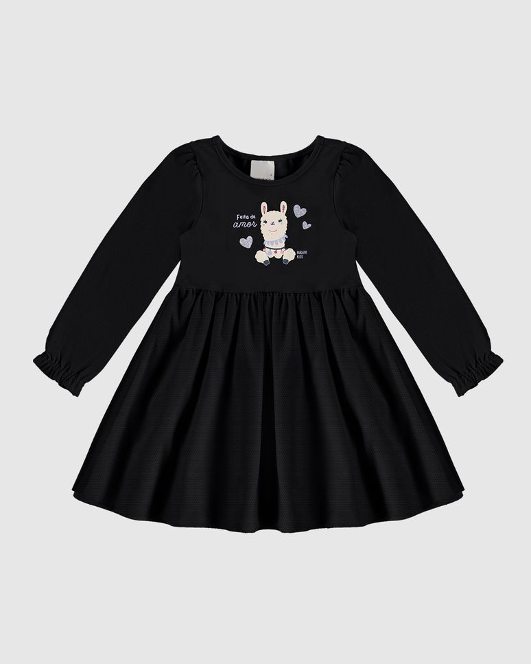 Vestido Infantil Rodado Manga Longa Em Algodão E Tule Malwee Kids