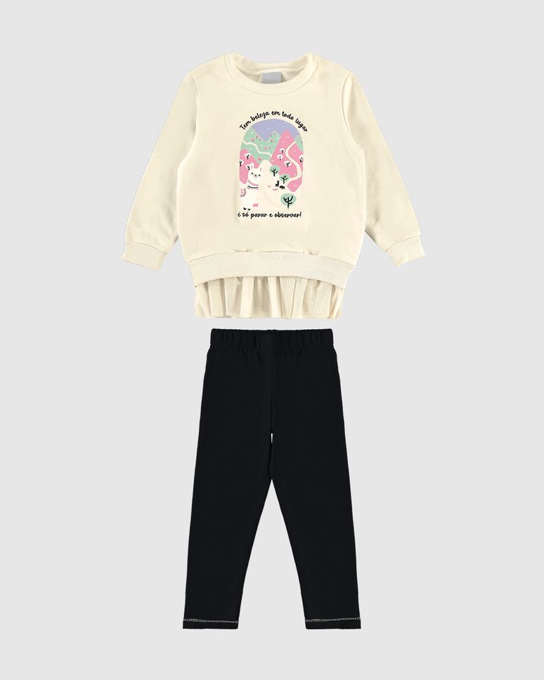 Conjunto Infantil Menina Blusão Barra Tule Em Moletom Flanelado Malwee Kids