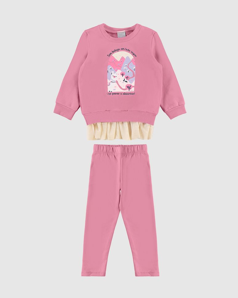 Conjunto Infantil Menina Blusão Barra Tule Em Moletom Flanelado Malwee Kids