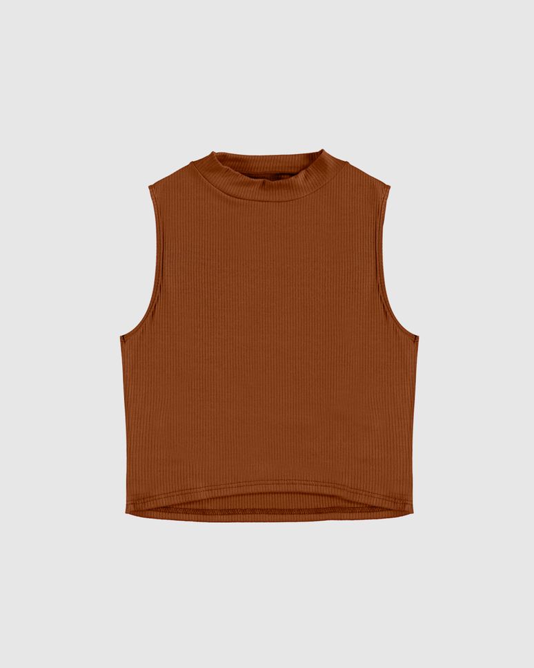 Regata Cropped Infantil Menina Gola Alta em Malha Viscose Canelada Malwee Kids