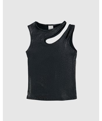 Regata Cropped Infantil Menina Cut Out em Malha Canelada com Brilho Malwee Kids